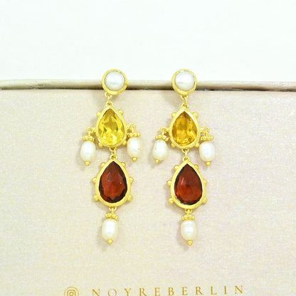 citrine hessonite earring gold plated