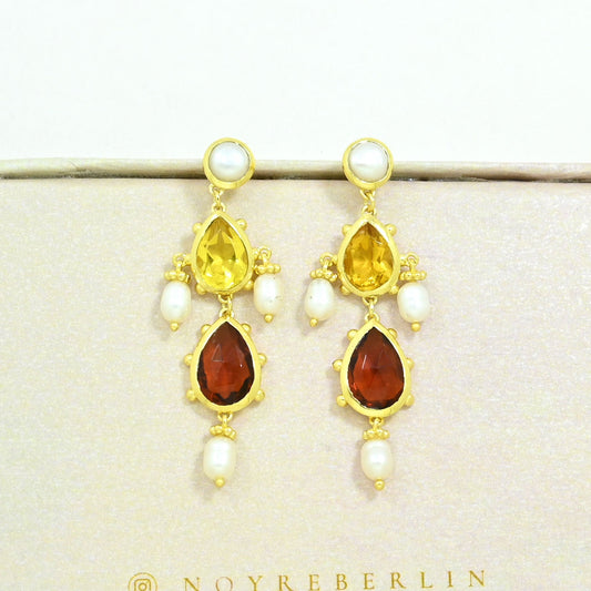 citrine hessonite earring gold plated