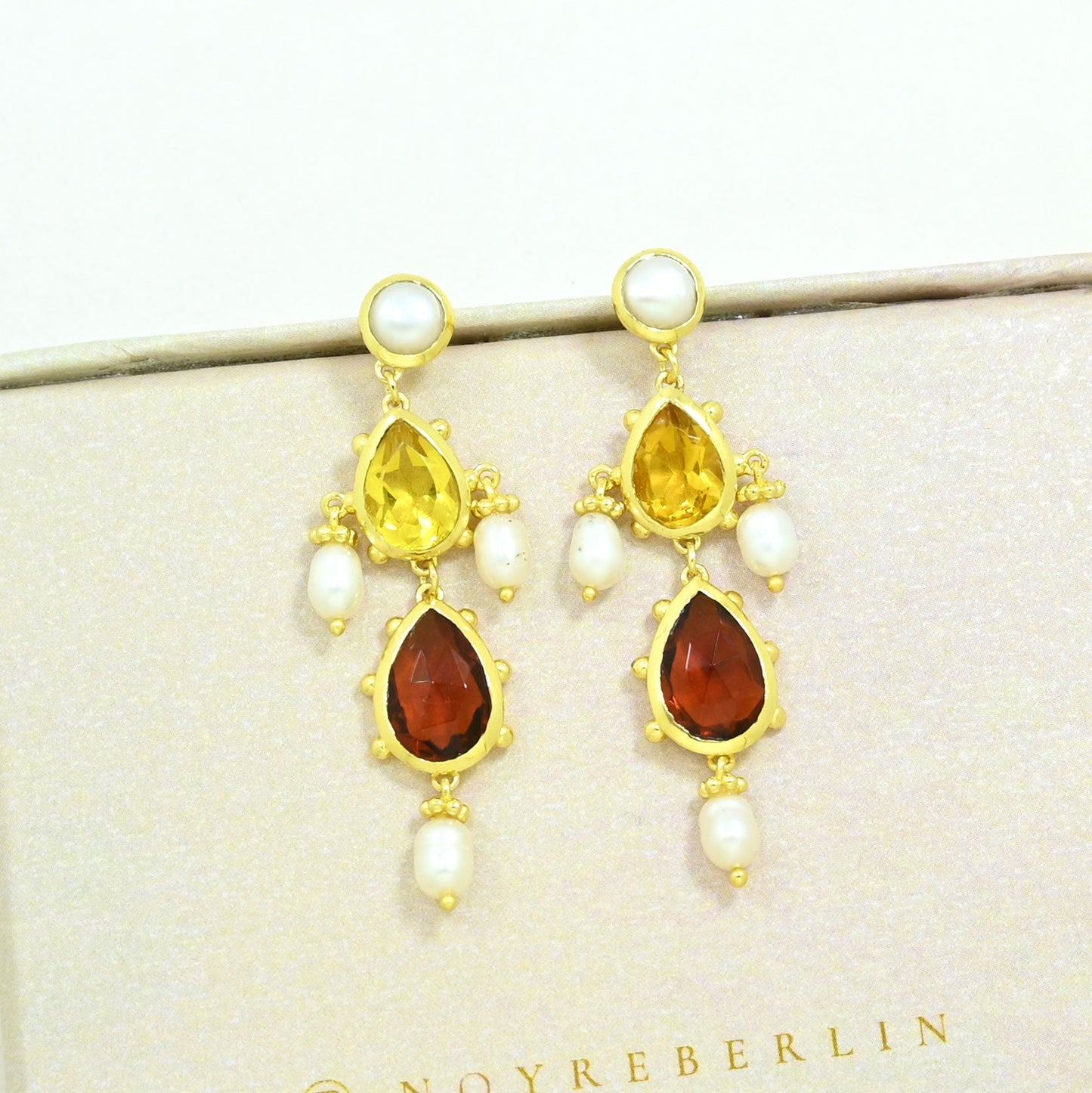 citrine hessonite earring gold plated