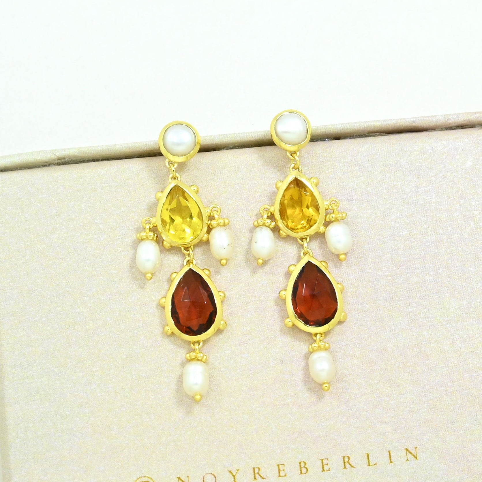 citrine hessonite earring gold plated