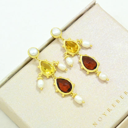 citrine hessonite earring gold plated