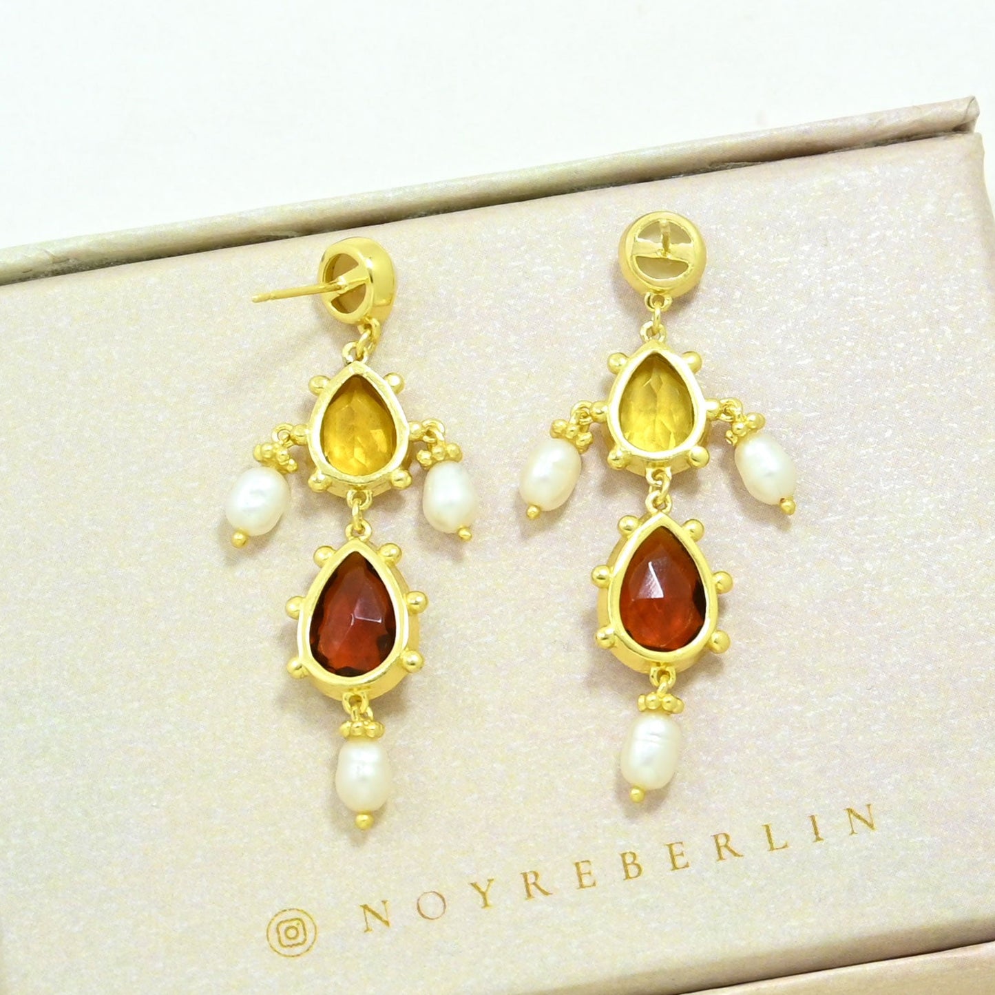 citrine hessonite earring gold plated