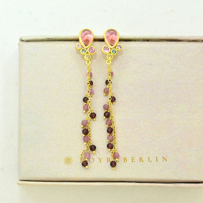 pink tourmaline dangle earring gold plated