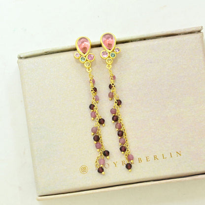 pink tourmaline dangle earring gold plated