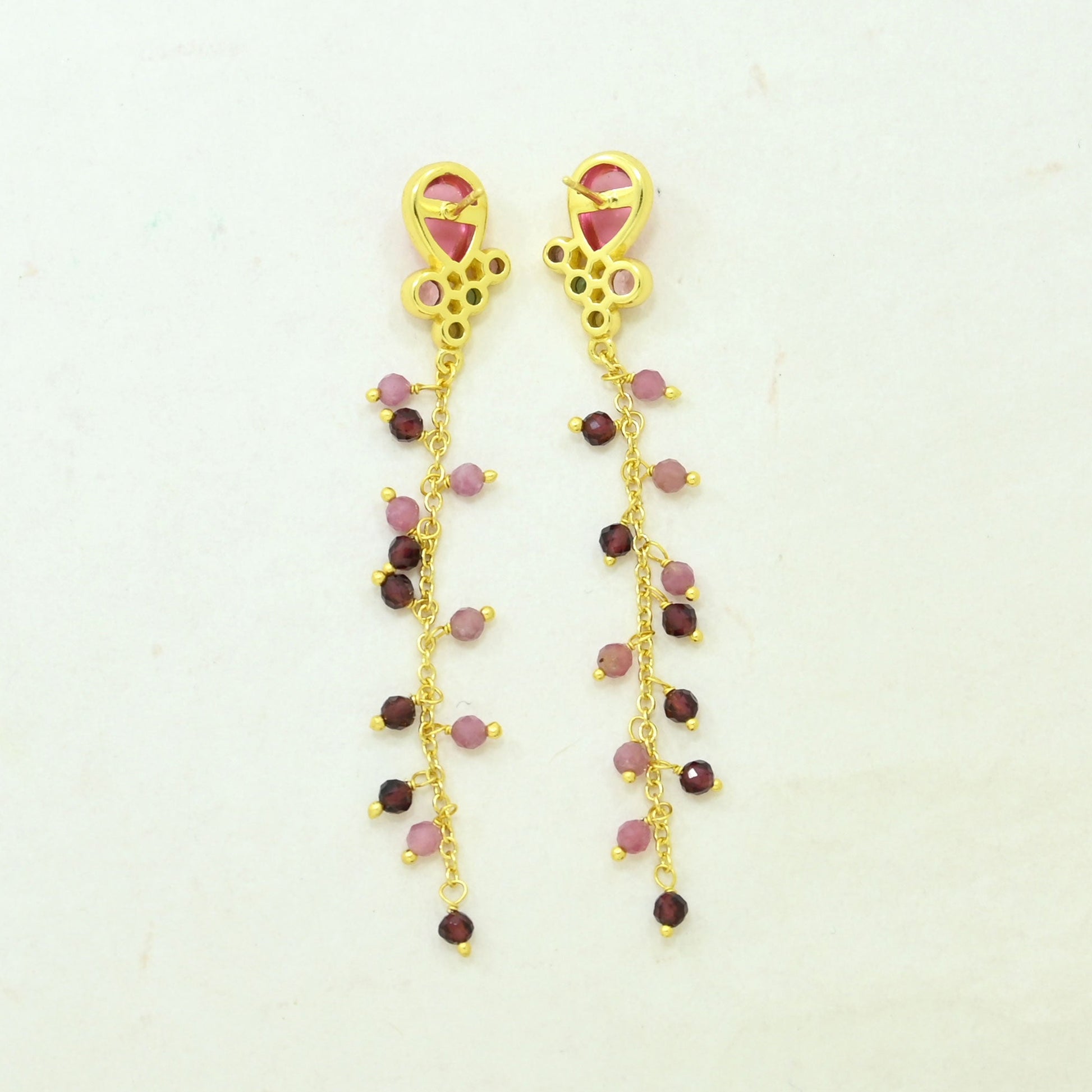 pink tourmaline dangle earring gold plated