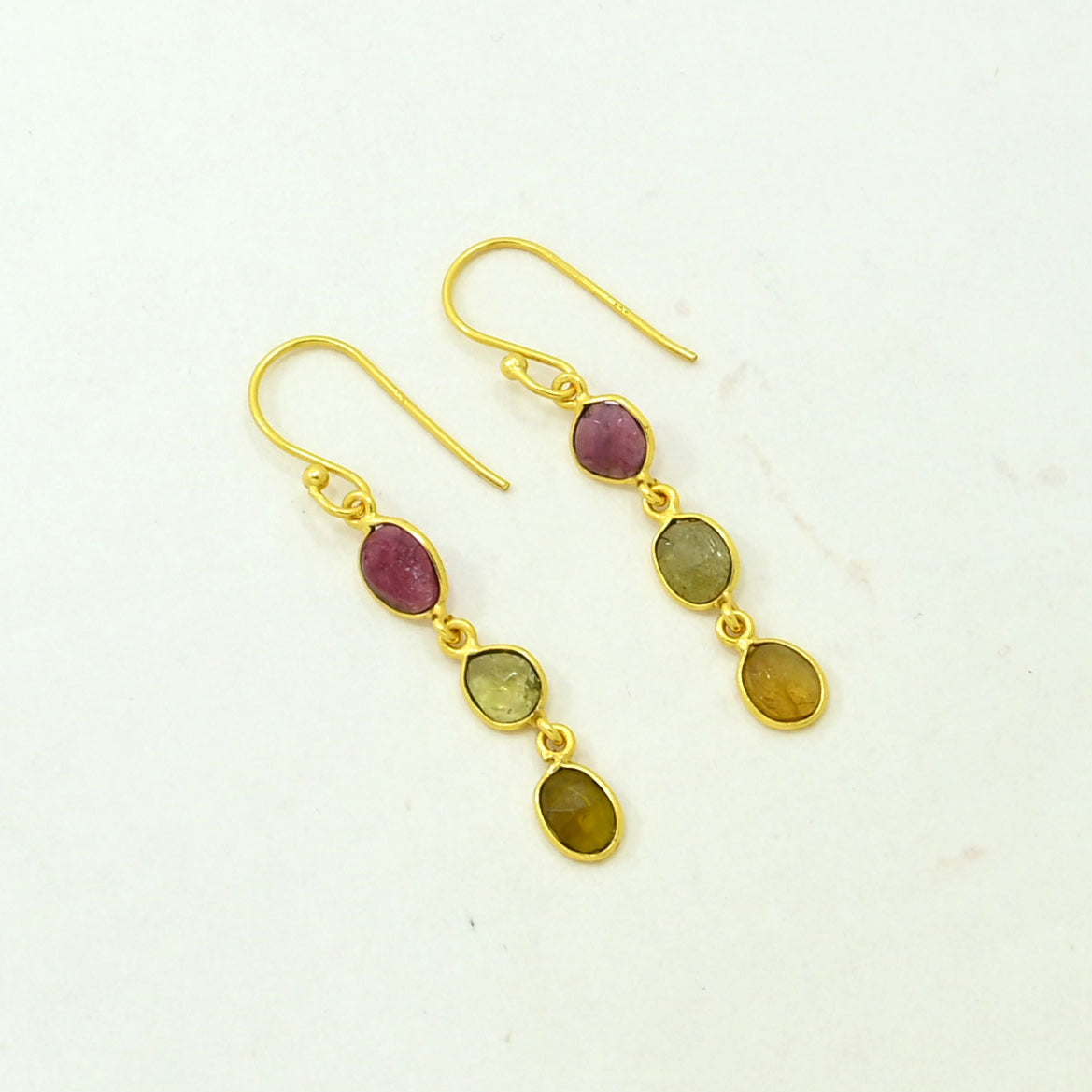 Multicolour tourmaline earring gold plated silver 925