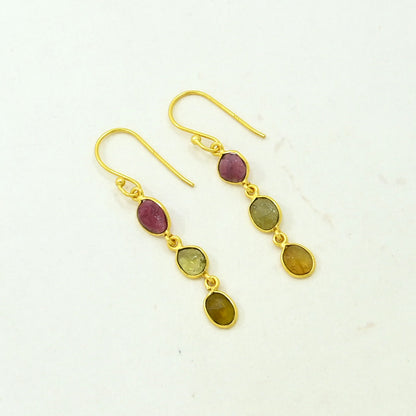 Multicolour tourmaline earring gold plated silver 925