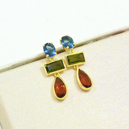 london blue topaz green tourmaline earring gold plated