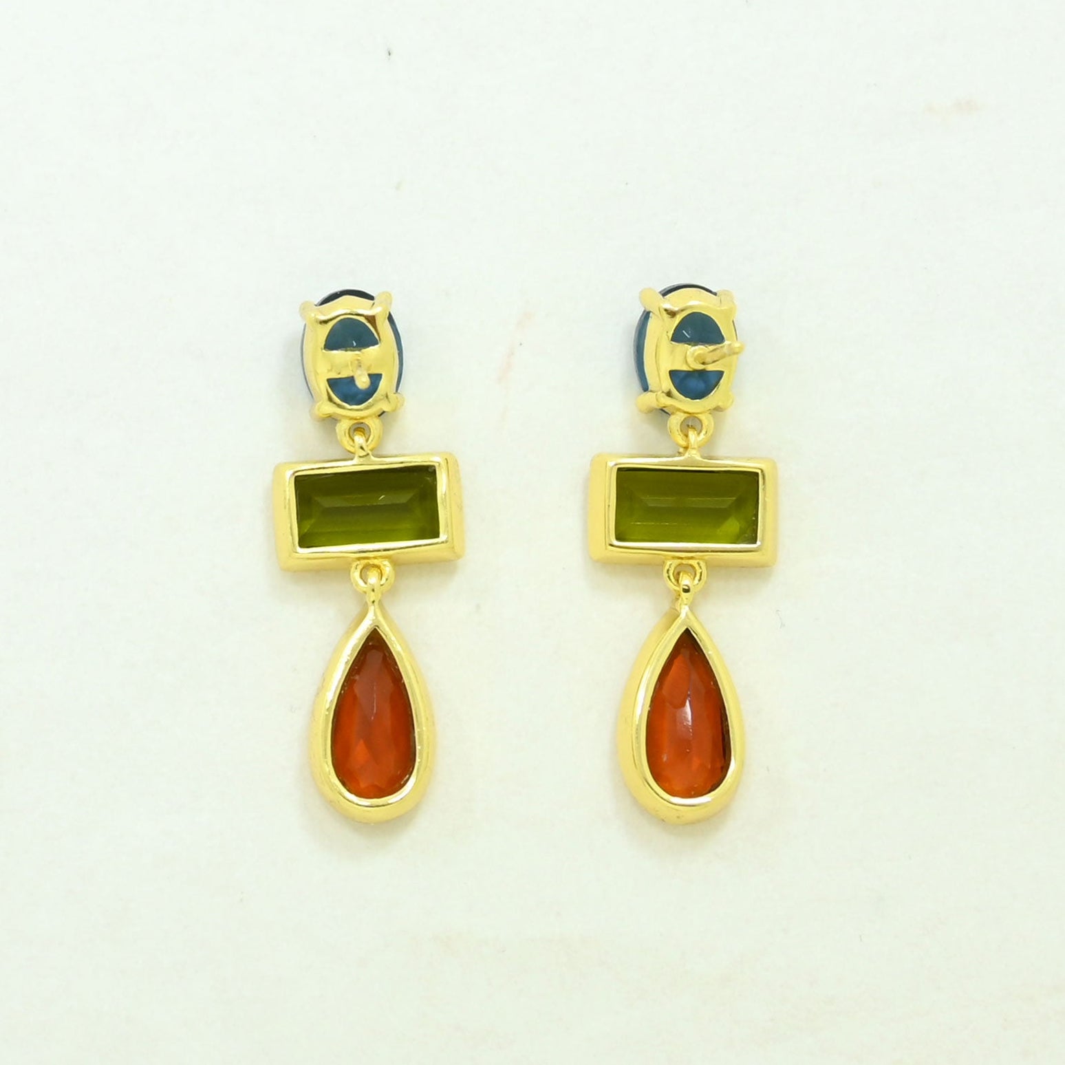 london blue topaz green tourmaline earring gold plated