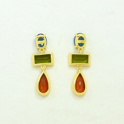 london blue topaz green tourmaline earring gold plated