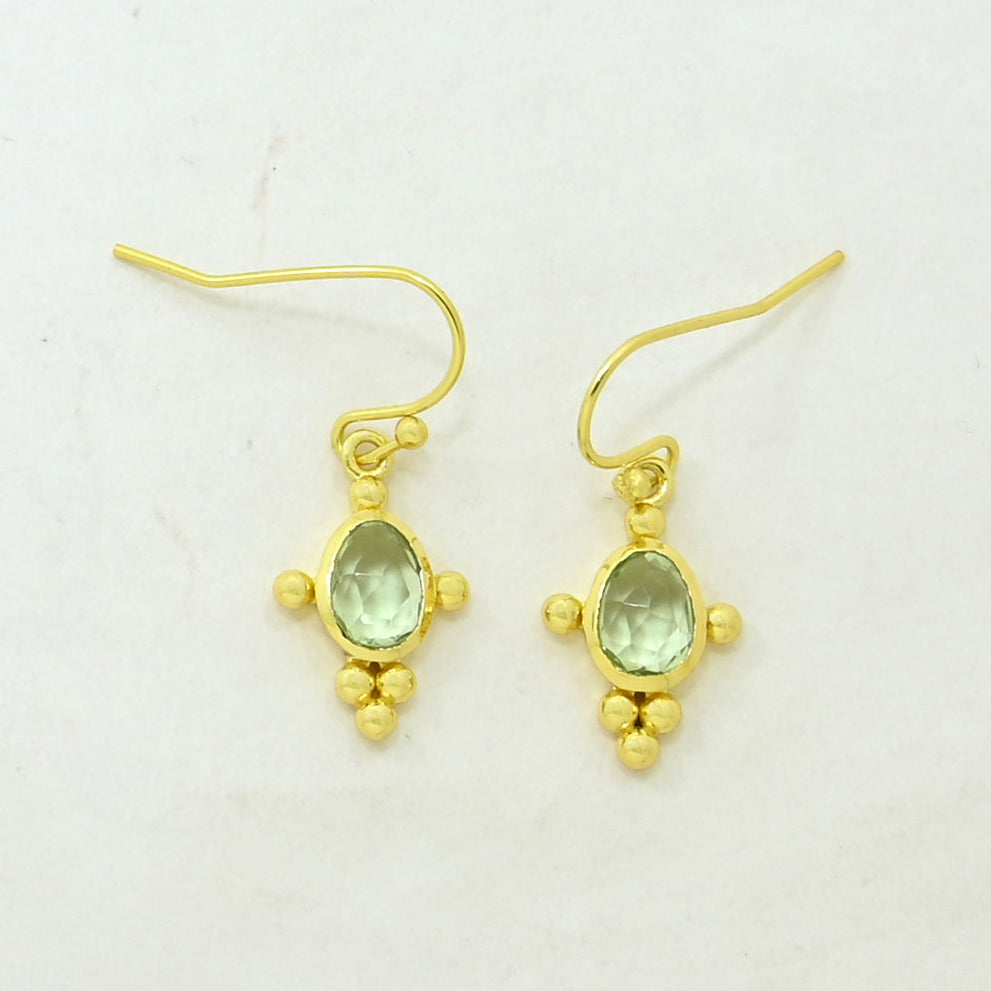 Prasiolite boho earrings gold plated