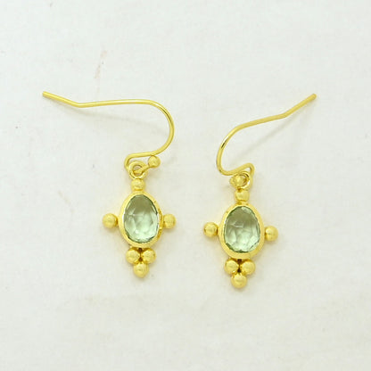 Prasiolite boho earrings gold plated