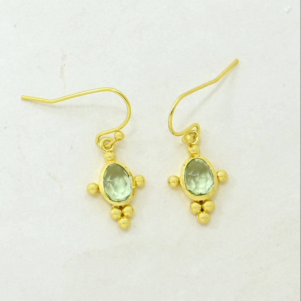 Prasiolite boho earrings gold plated