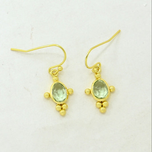 Prasiolite boho earrings gold plated
