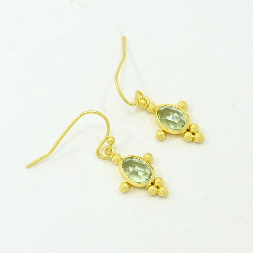 Prasiolite boho earrings gold plated