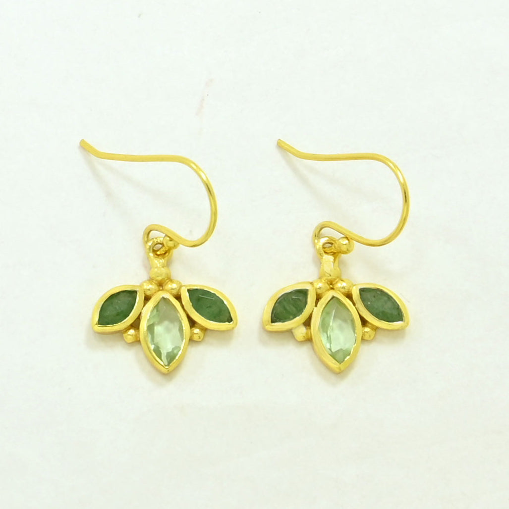 Green Emerald & Prasiolite Earrings Gold Plated Silver 925