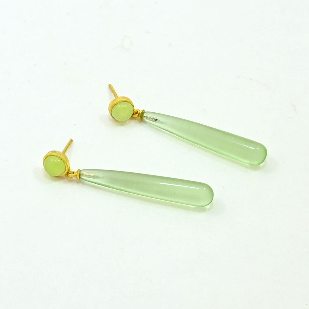 Natural Green Amethyst & Jade Earrings Gold Plated Silver 925