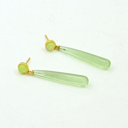 Natural Green Amethyst & Jade Earrings Gold Plated Silver 925