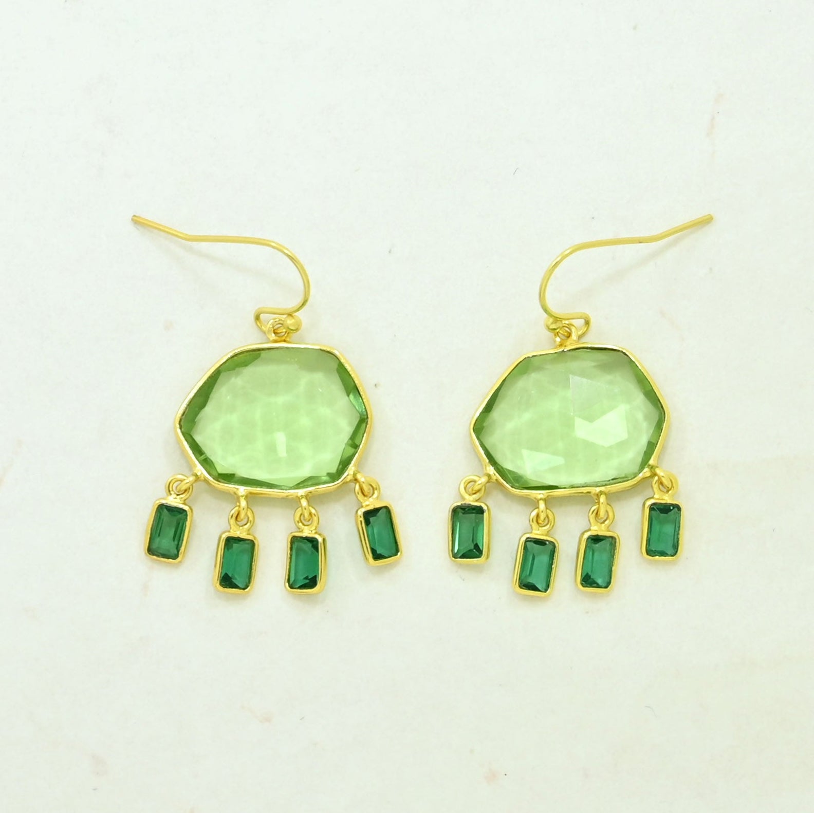 green quartz tourmaline earring gold plated