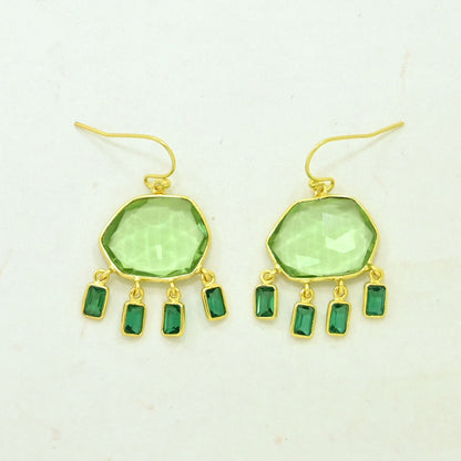 green quartz tourmaline earring gold plated