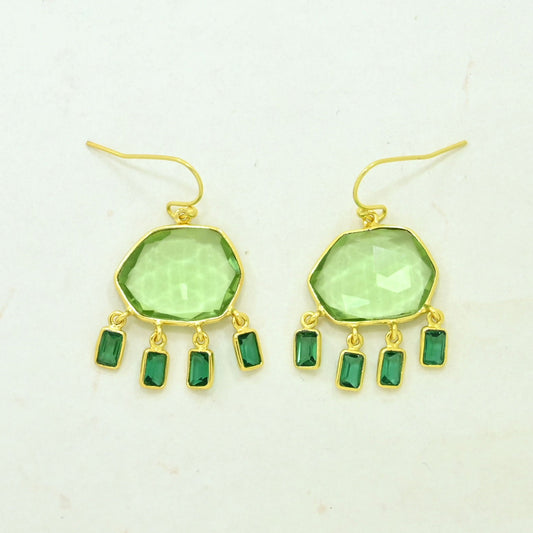 green quartz tourmaline earring gold plated