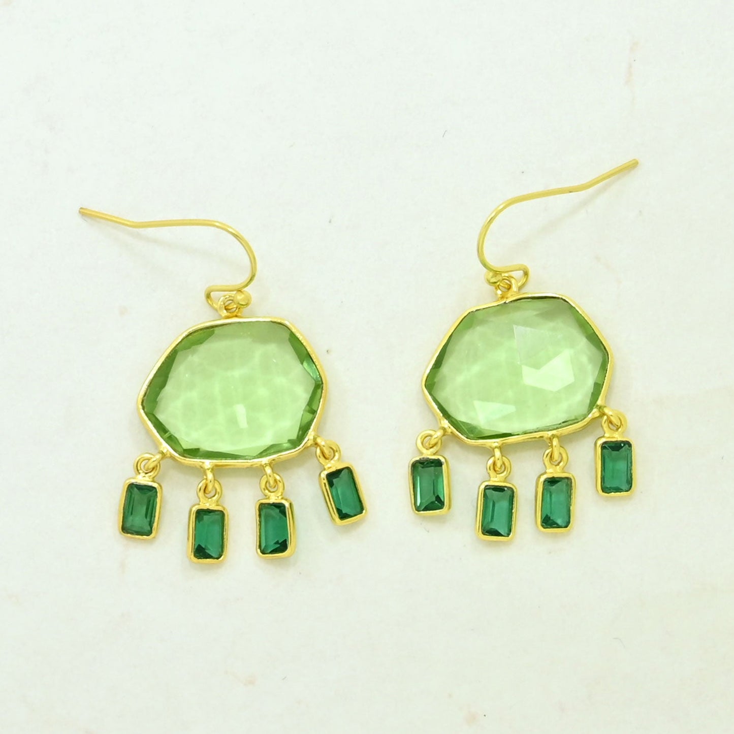 green quartz tourmaline earring gold plated