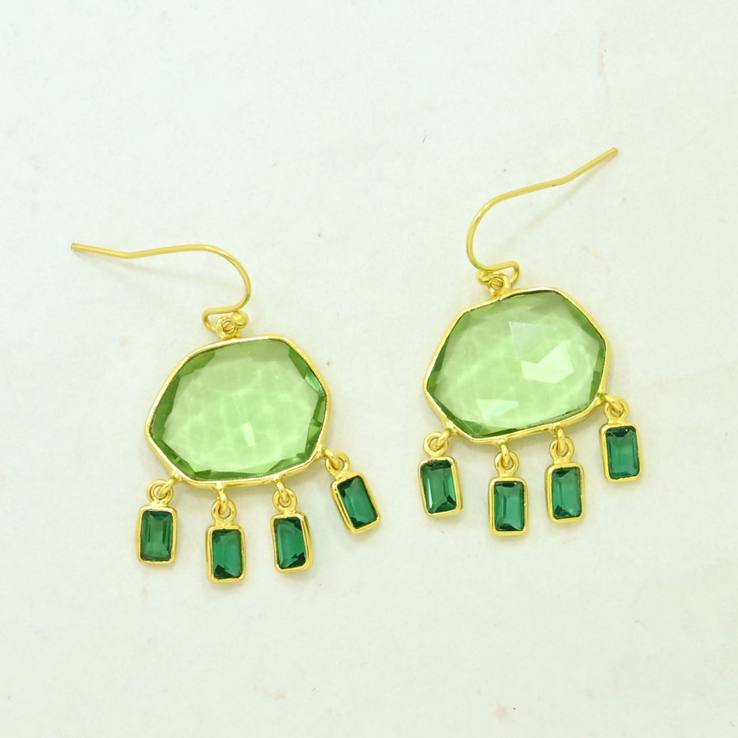 green quartz tourmaline earring gold plated