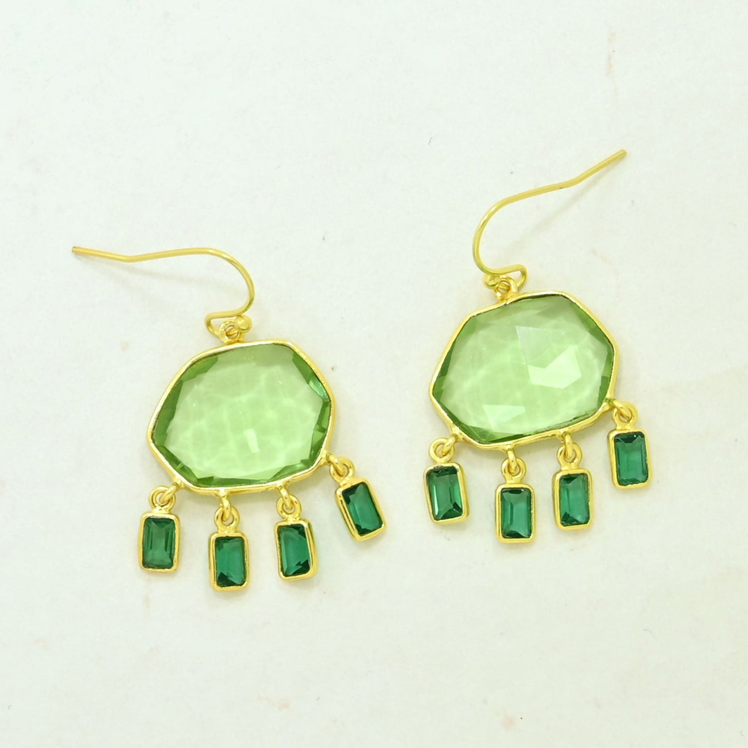 green quartz tourmaline earring gold plated