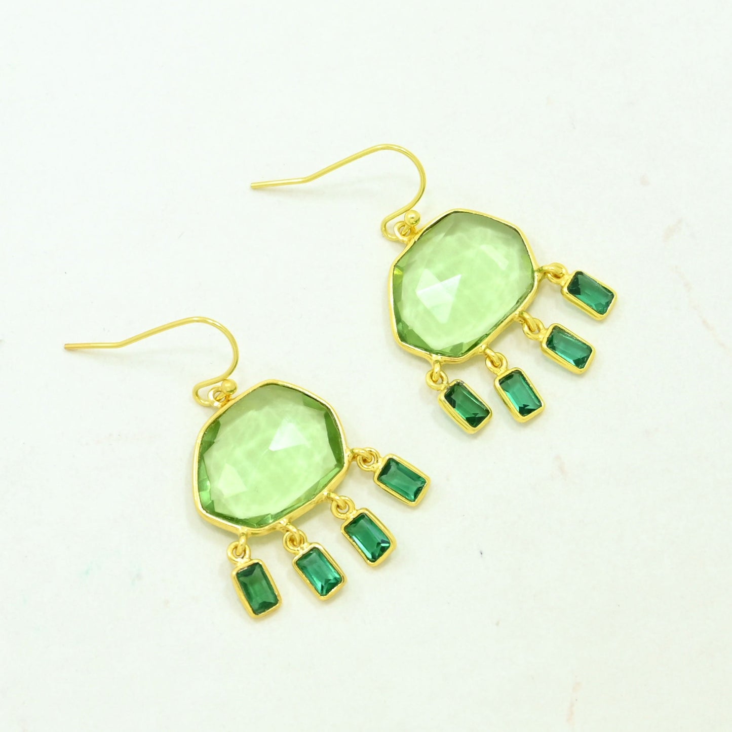 green quartz tourmaline earring gold plated