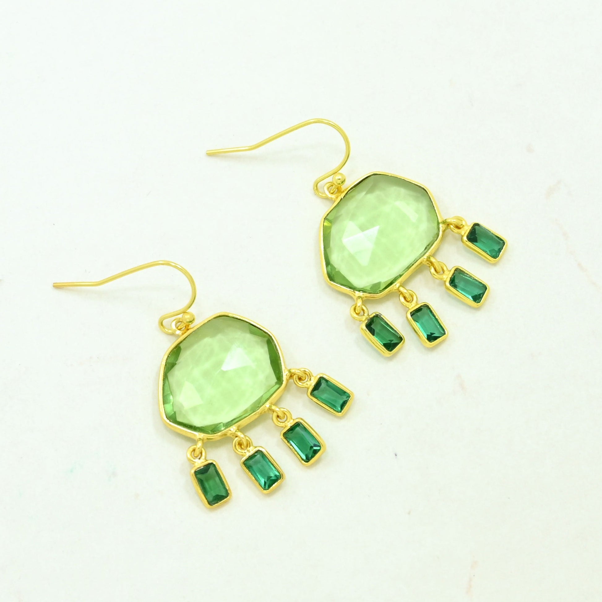 green quartz tourmaline earring gold plated