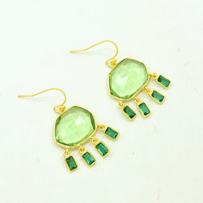 green quartz tourmaline earring gold plated