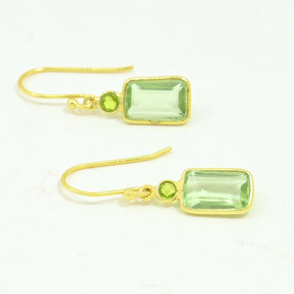 Green amethyst earring gold plated silver 925