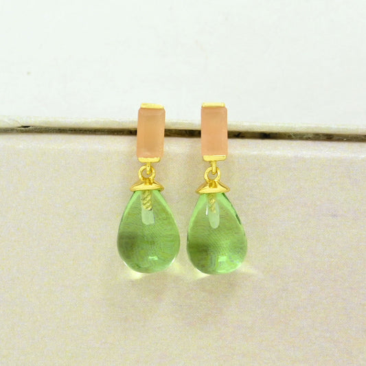 peach moonstone prasiolite earring gold plated