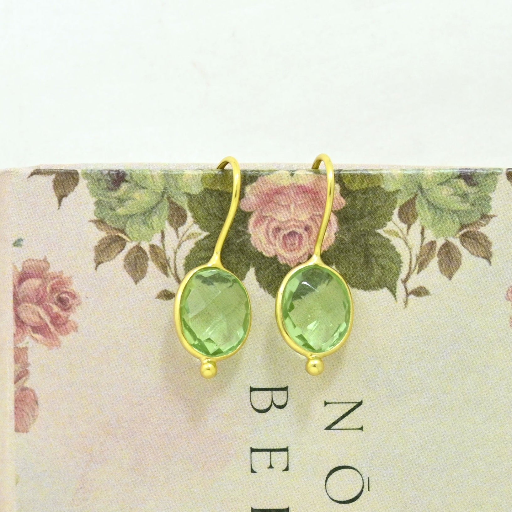 Prasiolite earrings gold plated silver 25