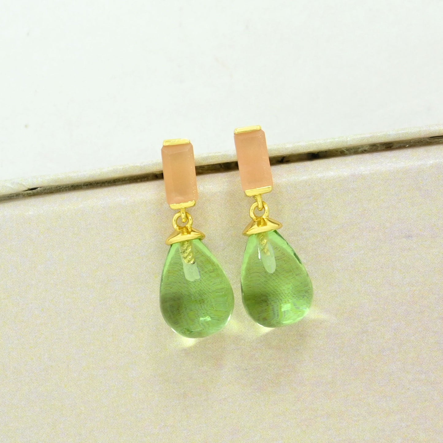 peach moonstone prasiolite earring gold plated