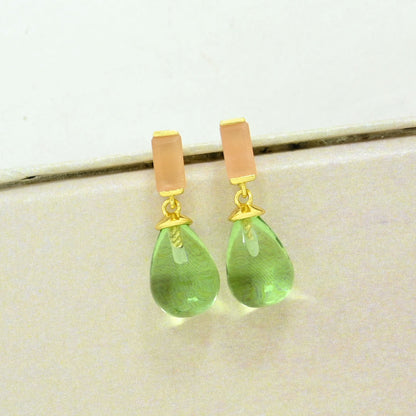 peach moonstone prasiolite earring gold plated