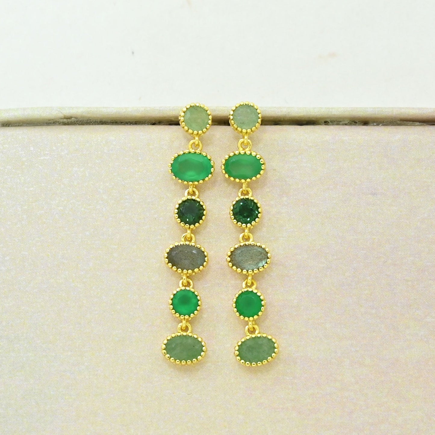 Emerald Green Tourmaline Earring gold plated