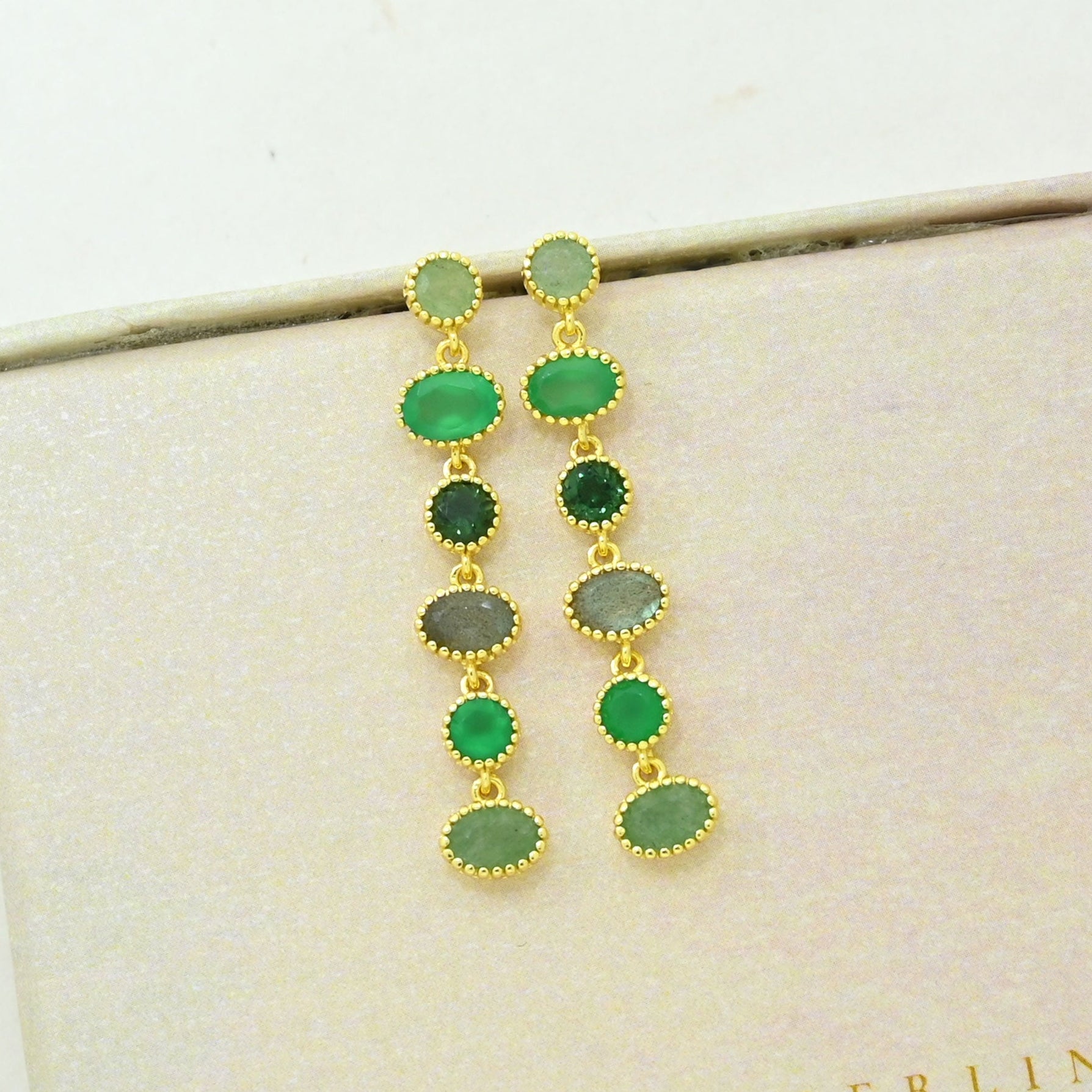 Emerald Green Tourmaline Earring gold plated