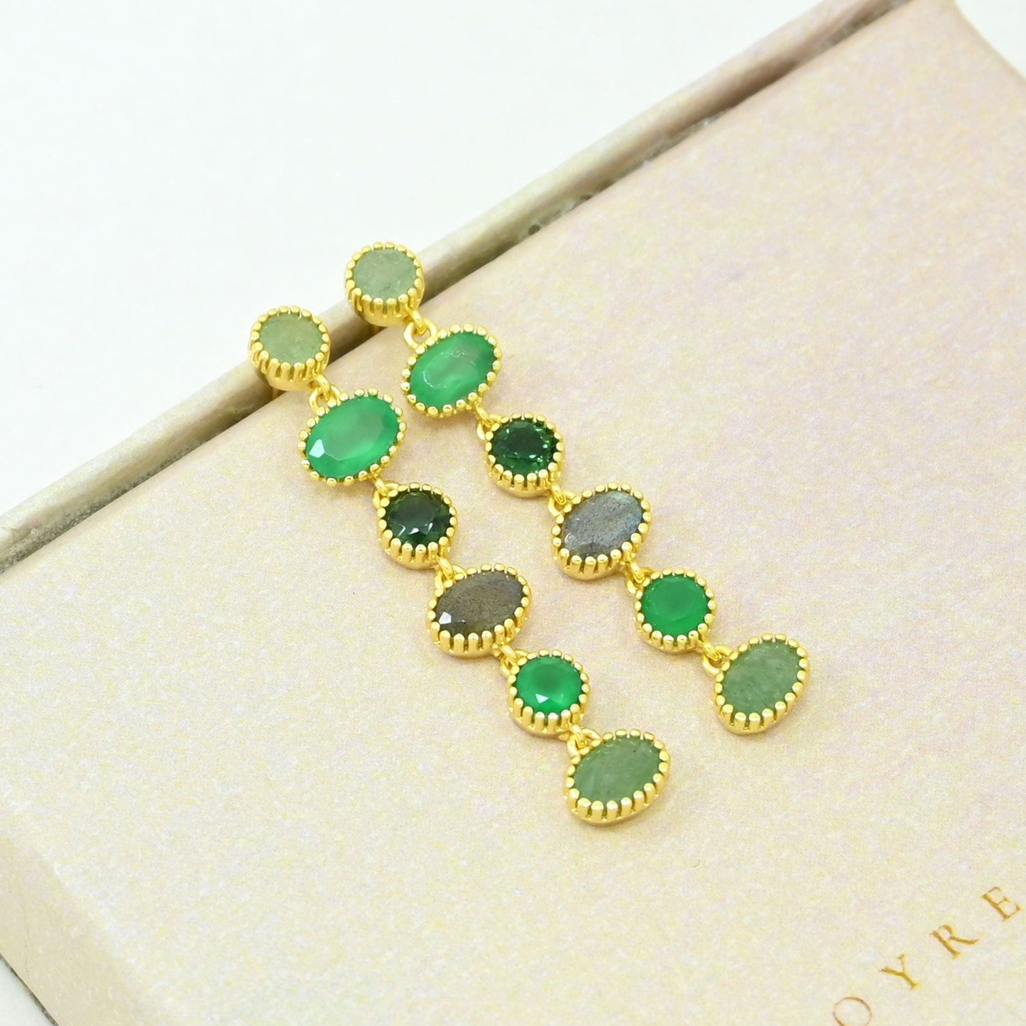 Emerald Green Tourmaline Earring gold plated