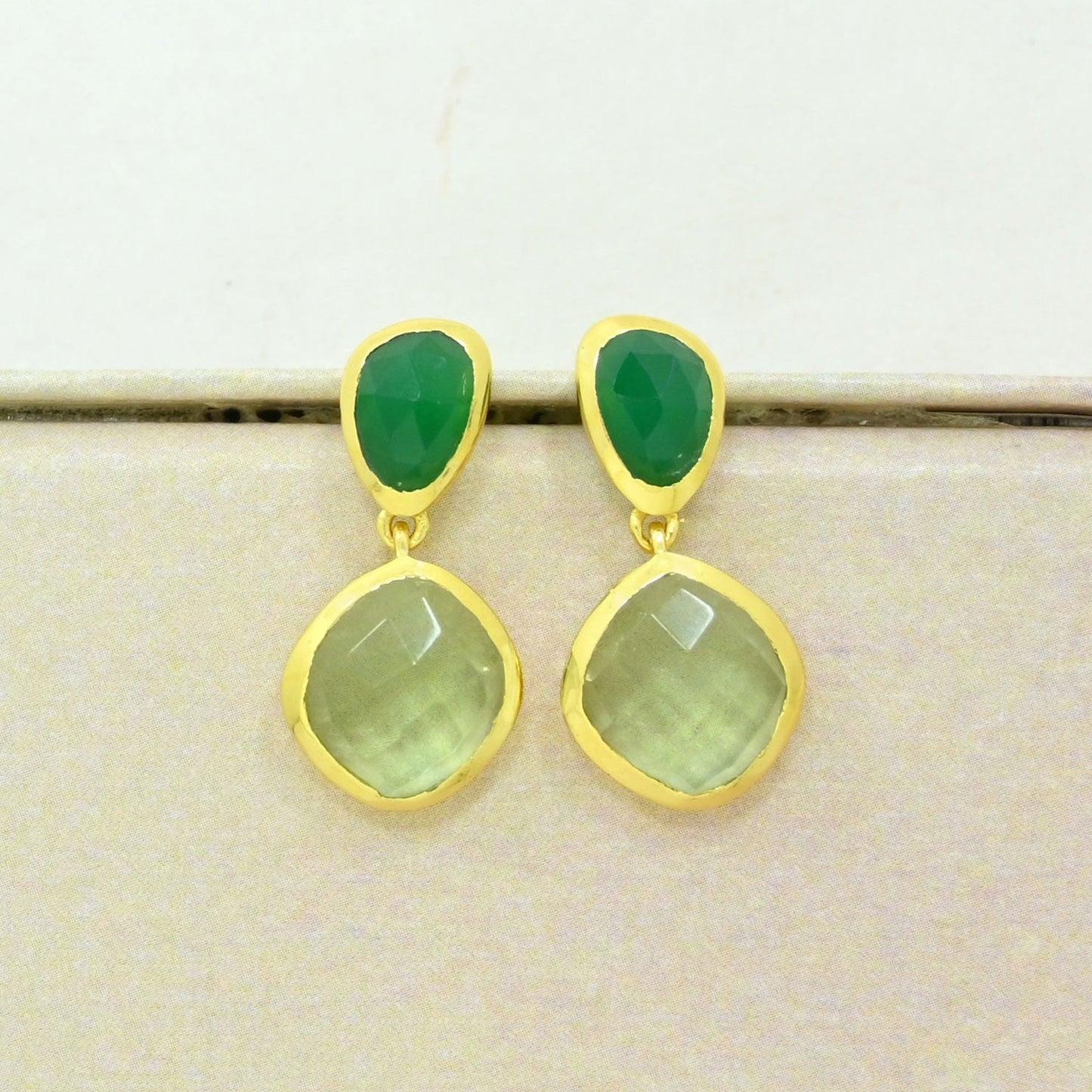 green onyx prasiolite earring gold plated