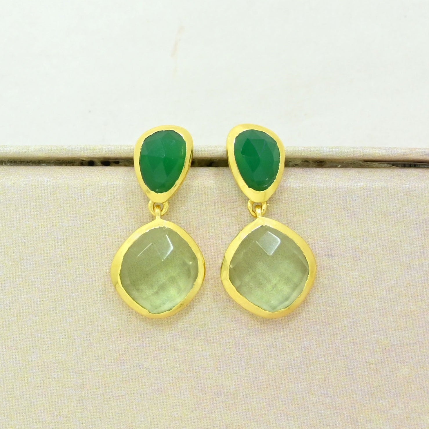 green onyx prasiolite earring gold plated