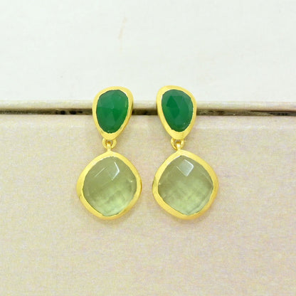 green onyx prasiolite earring gold plated