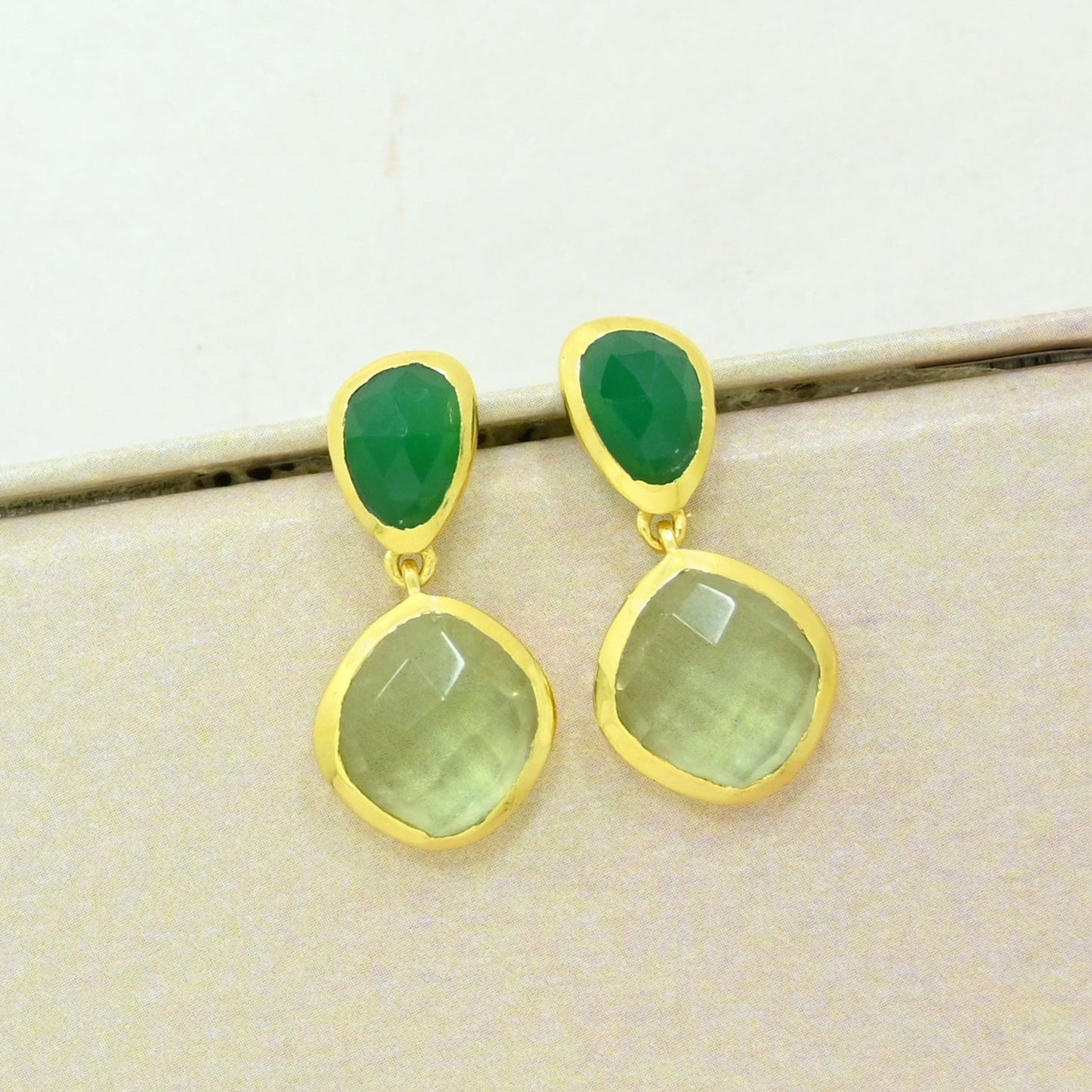 green onyx prasiolite earring gold plated