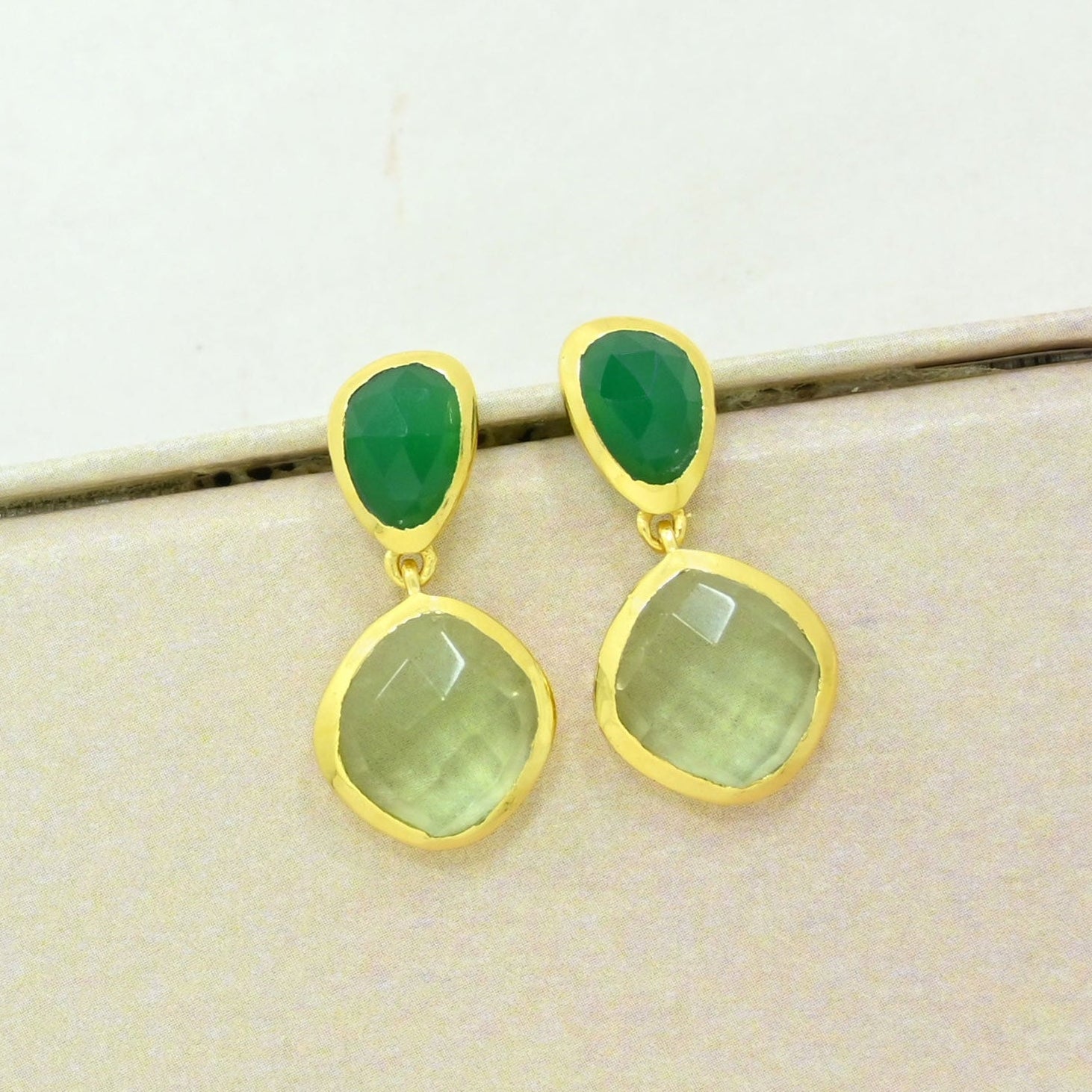 green onyx prasiolite earring gold plated