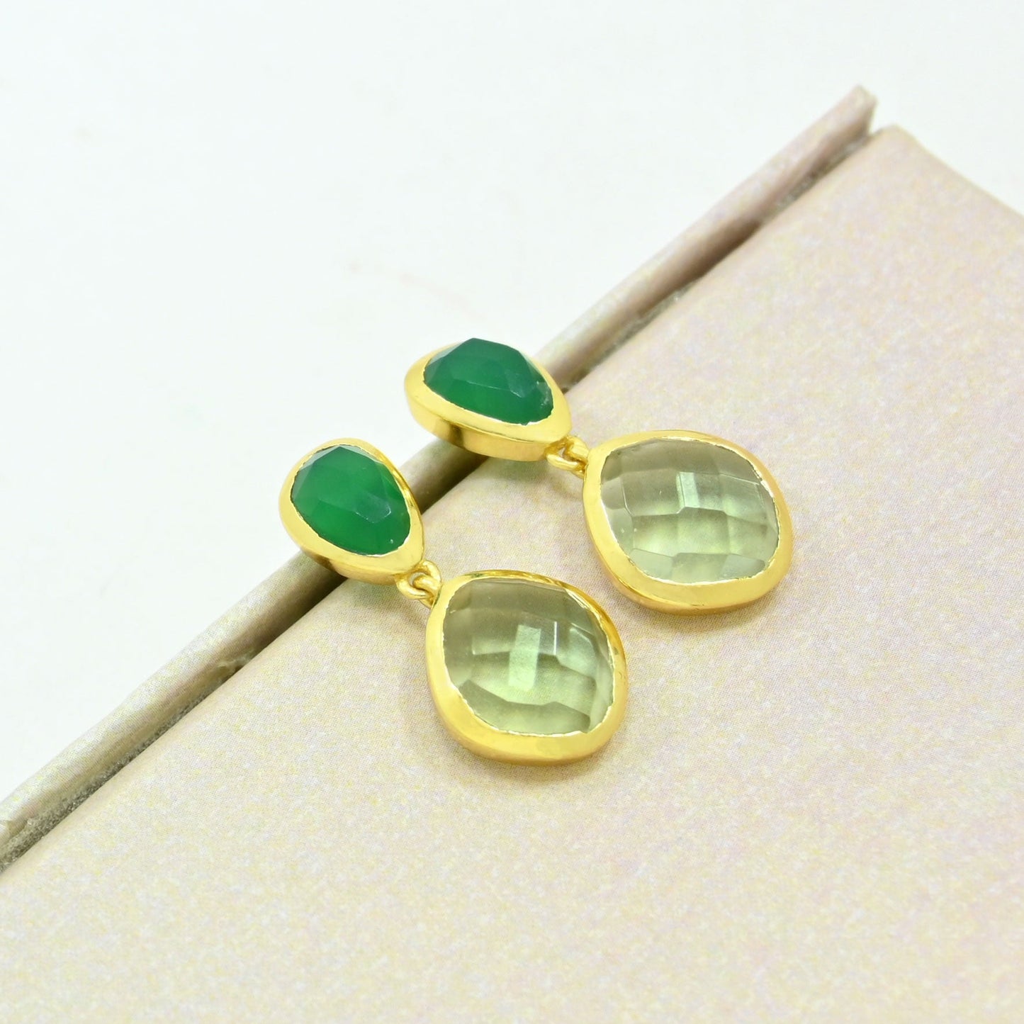 green onyx prasiolite earring gold plated
