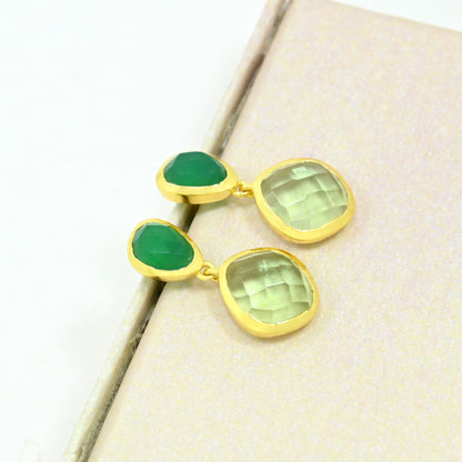 green onyx prasiolite earring gold plated