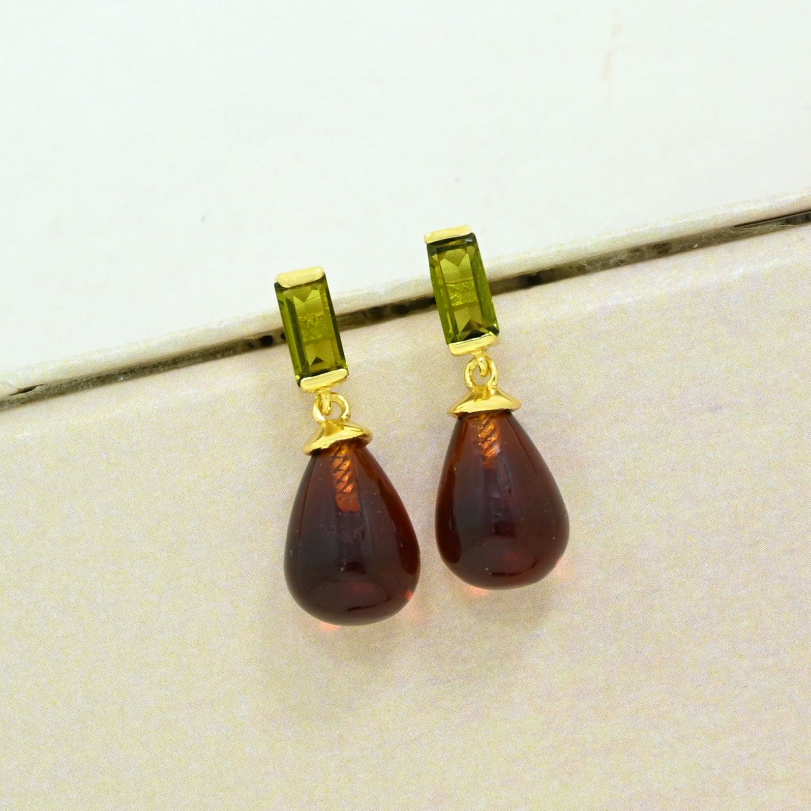 hessonite green tourmaline earring gold plated