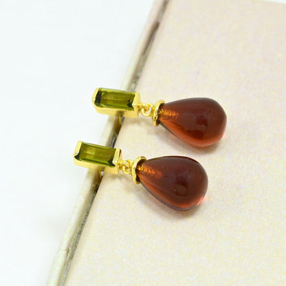 hessonite green tourmaline earring gold plated