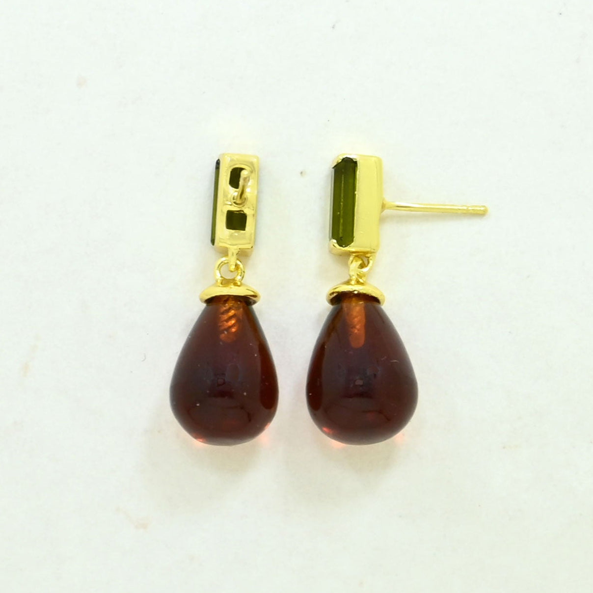 hessonite green tourmaline earring gold plated