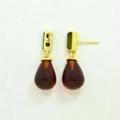 hessonite green tourmaline earring gold plated